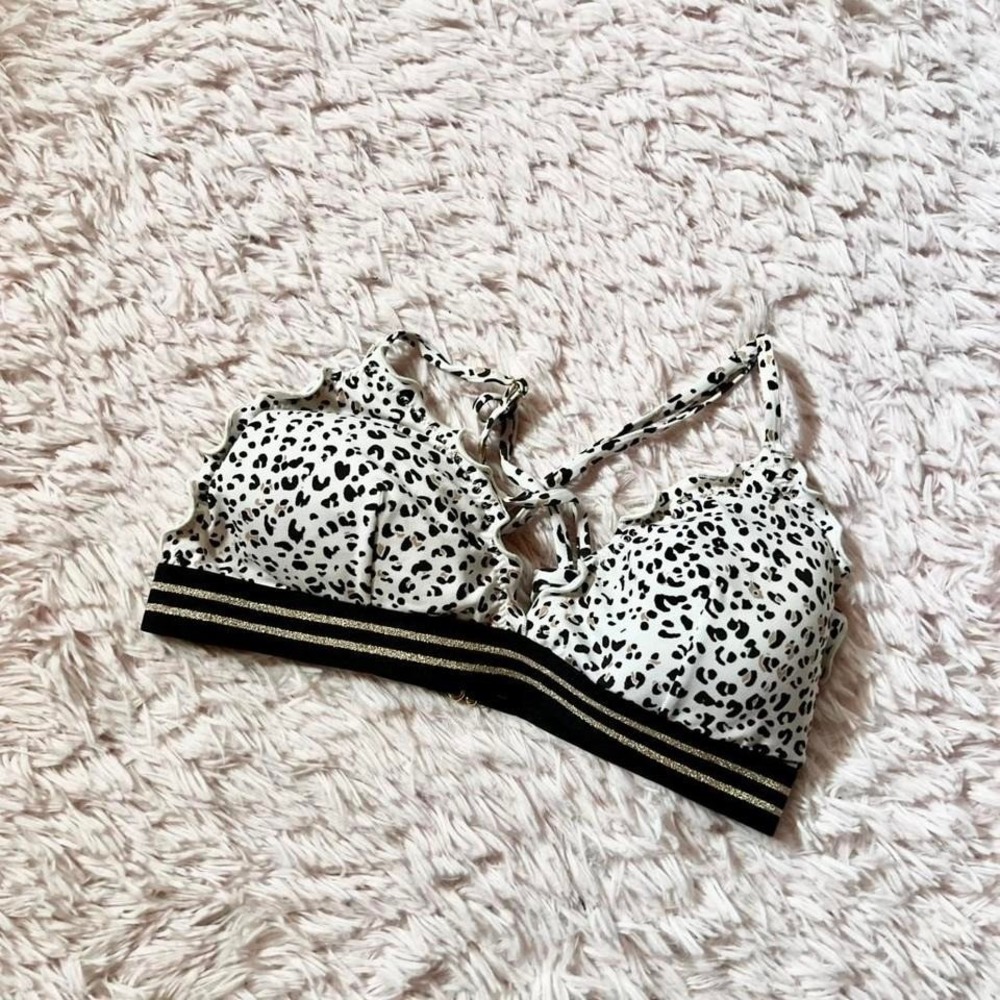 H&M Leopard Ruffle Gold Stripe Bikini Top Womens 6 Trashy Y2K Jersey Shore